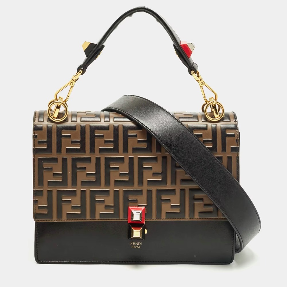 Fendi Black and Brown Satchel with Gold Accents
